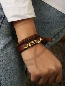 خرید دستبند طلا با طرح اسم(طرح چرم)